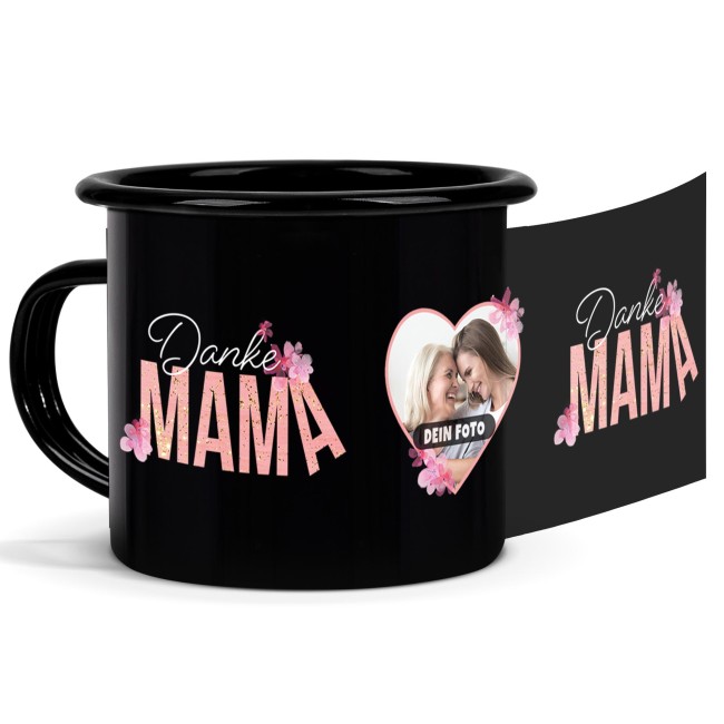 Schwarze Tasse Aus Emaille Danke Mama Mit Foto Ml Tassend