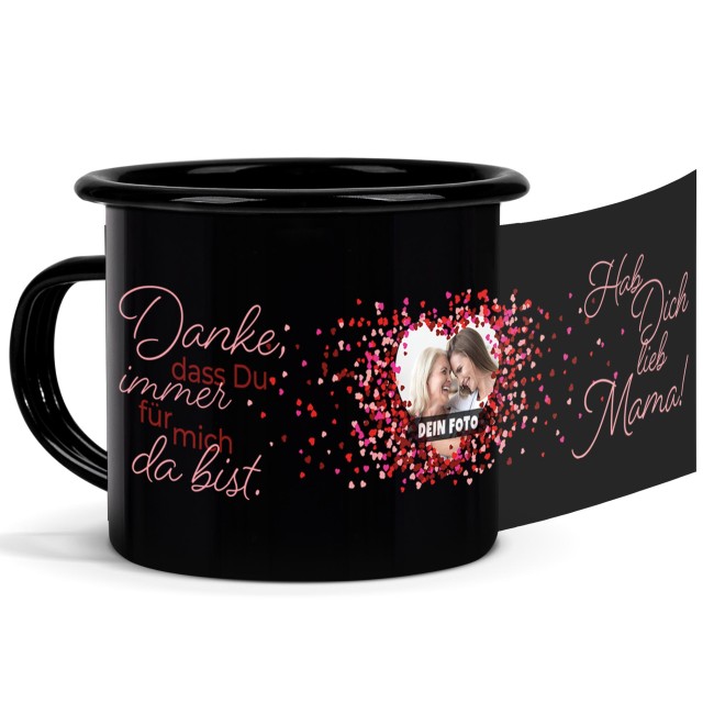 Schwarze Tasse Aus Emaille Danke Mama Mit Foto 300 Ml Tassend