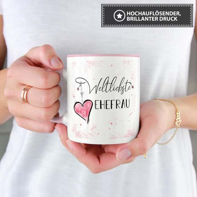 Tasse mit Kosename - Weltliebste Ehefrau - Innen &amp; Henkel Rosa