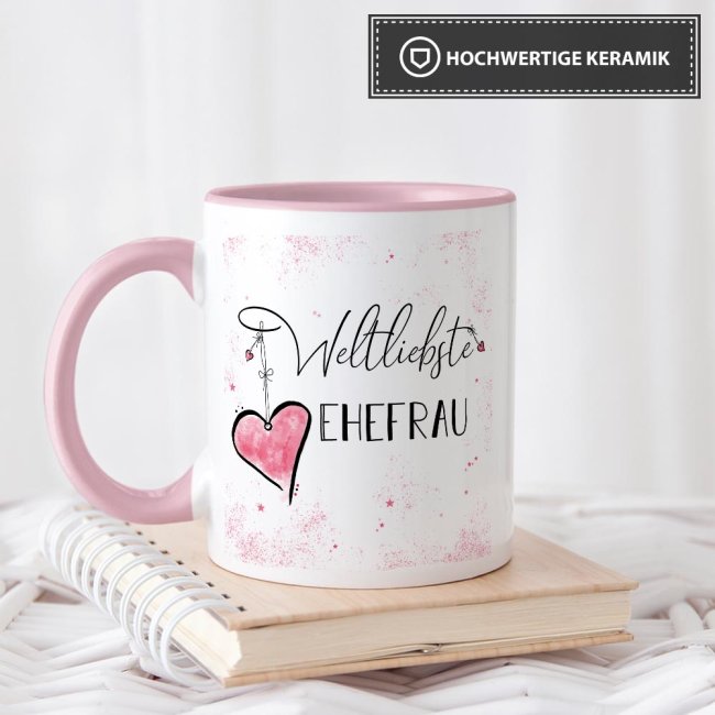 Tasse mit Kosename - Weltliebste Ehefrau - Innen &amp; Henkel Rosa