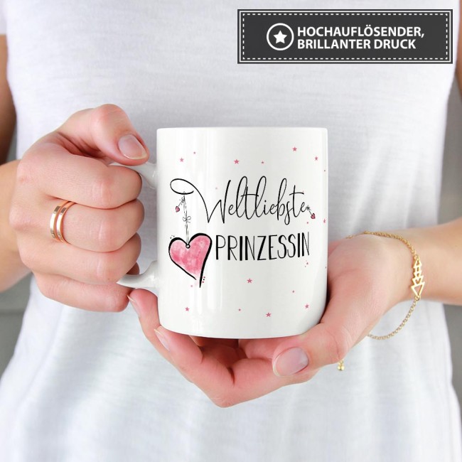 Tasse mit Kosename - Weltliebste Prinzessin - Wei&szlig;