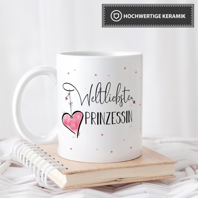 Tasse mit Kosename - Weltliebste Prinzessin - Wei&szlig;