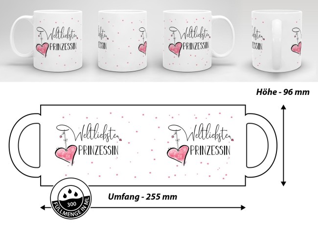 Tasse mit Kosename - Weltliebste Prinzessin - Wei&szlig;