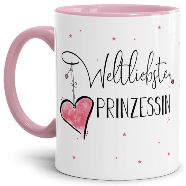 Tasse mit Kosename - Weltliebste Prinzessin - Innen &amp; Henkel Rosa