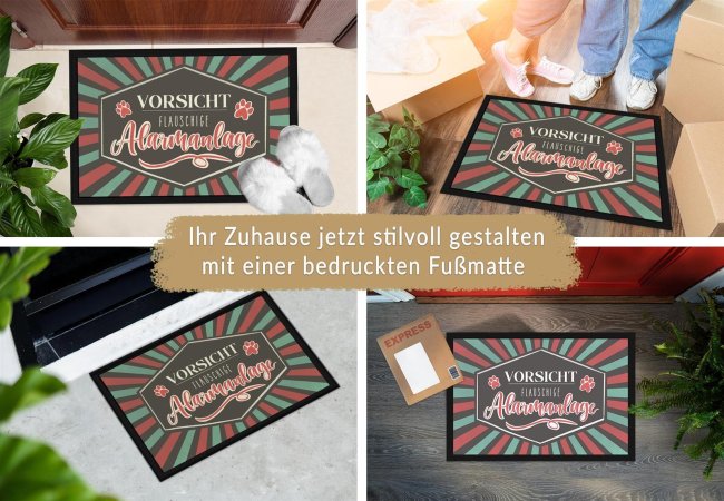 Fu&szlig;matte mit Spruch - Vorsicht! Flauschige Alarmanlage - 75 x 50 cm