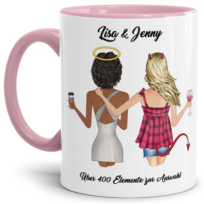 Tasse Beste Freundin BILDTEXTPERSO mit Foto zusammenstellbar Innen &amp; Henkel Rosa