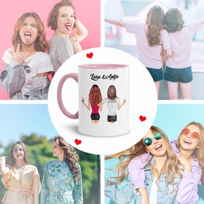 Tasse Beste Freundin BILDTEXTPERSO mit Foto zusammenstellbar Innen &amp; Henkel Rosa