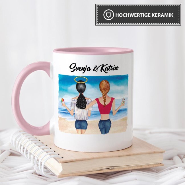 Tasse Beste Freundin BILDTEXTPERSO mit Foto zusammenstellbar Innen &amp; Henkel Rosa