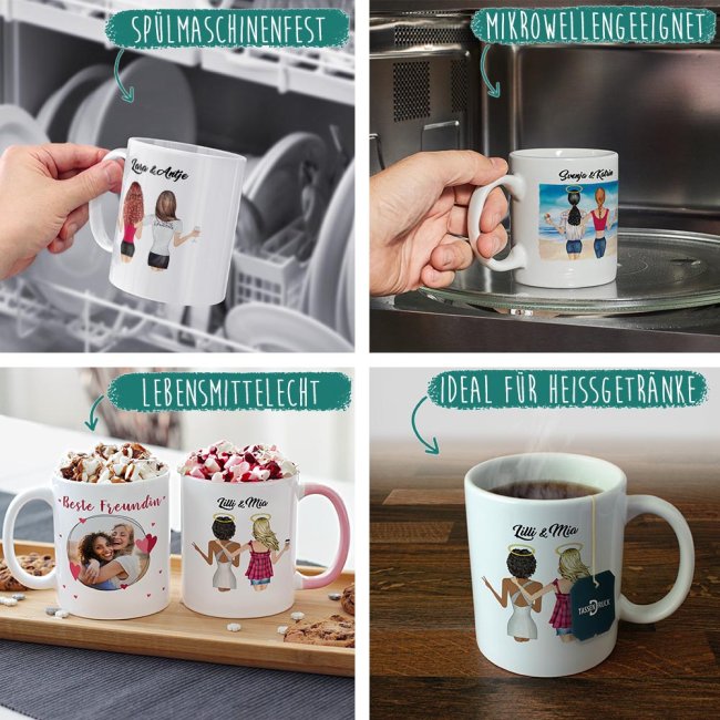 Tasse Beste Freundin BILDTEXTPERSO mit Foto zusammenstellbar Innen &amp; Henkel Rosa