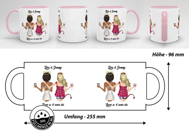 Tasse Beste Freundin BILDTEXTPERSO mit Foto zusammenstellbar Innen &amp; Henkel Rosa