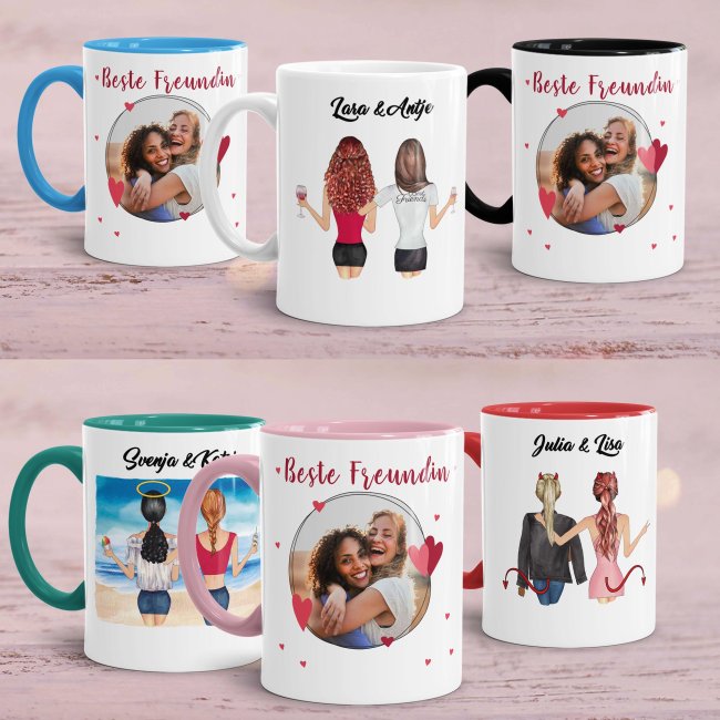 Tasse Beste Freundin BILDTEXTPERSO mit Foto zusammenstellbar Innen &amp; Henkel Rosa