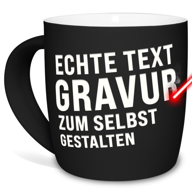 Gummierte Tasse mit Gravur zum selbst Beschriften - Schwarz