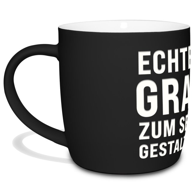 Gummierte Tasse mit Gravur zum selbst Beschriften - Schwarz