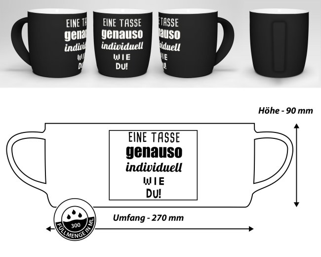 Gummierte Tasse mit Gravur zum selbst Beschriften - Schwarz