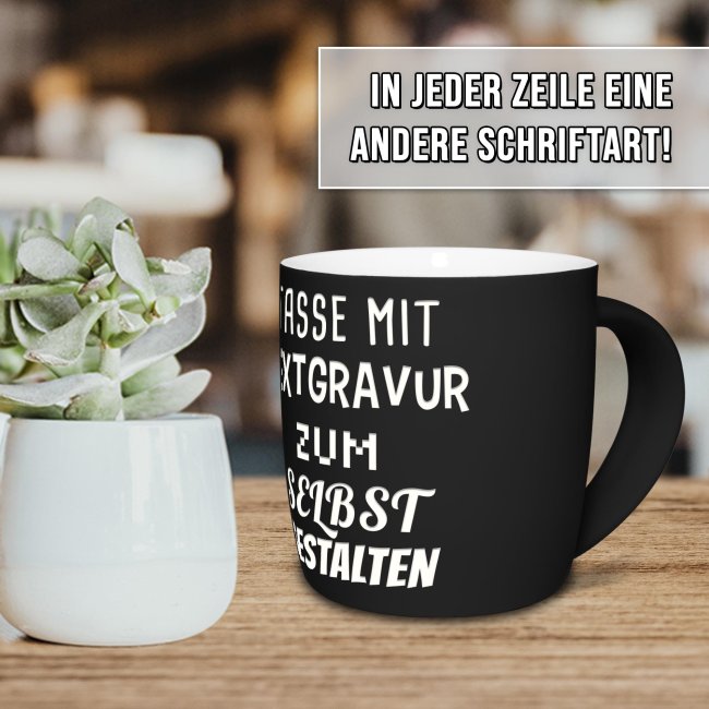Gummierte Tasse mit Gravur zum selbst Beschriften - Schwarz