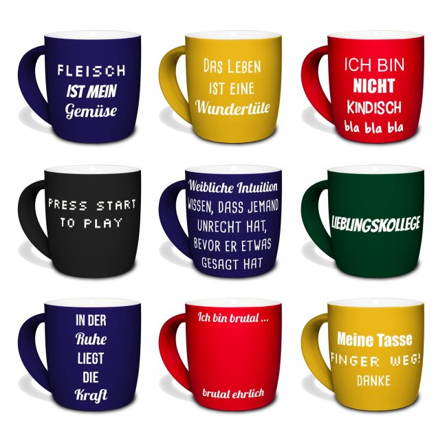 Gummierte Tasse mit Gravur zum selbst Beschriften - Schwarz