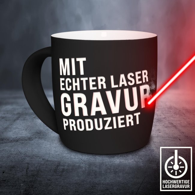 Gummierte Tasse mit Gravur zum selbst Beschriften - Schwarz