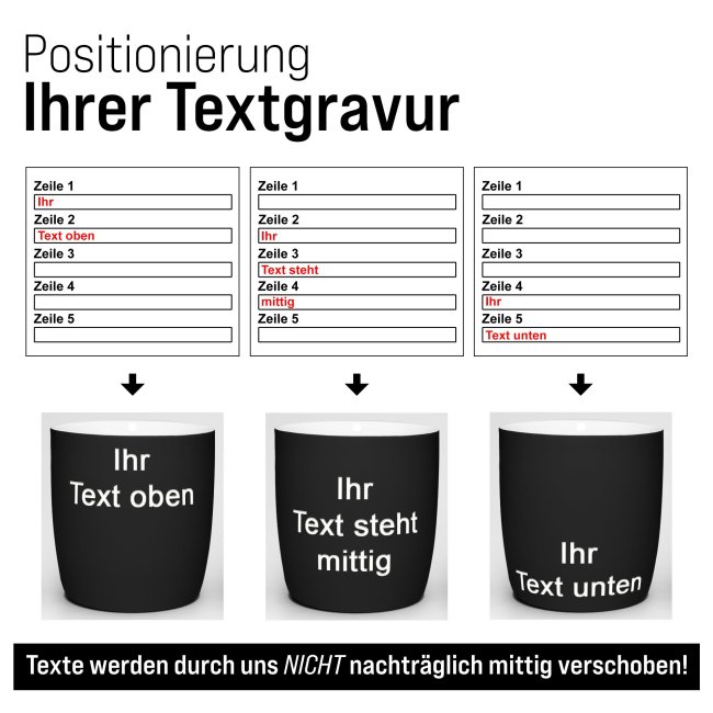 Gummierte Tasse mit Gravur zum selbst Beschriften - Schwarz