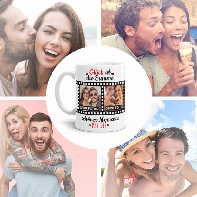 Tasse mit 5 Fotos - Sch&ouml;ne Momente mit Dir - Wei&szlig;