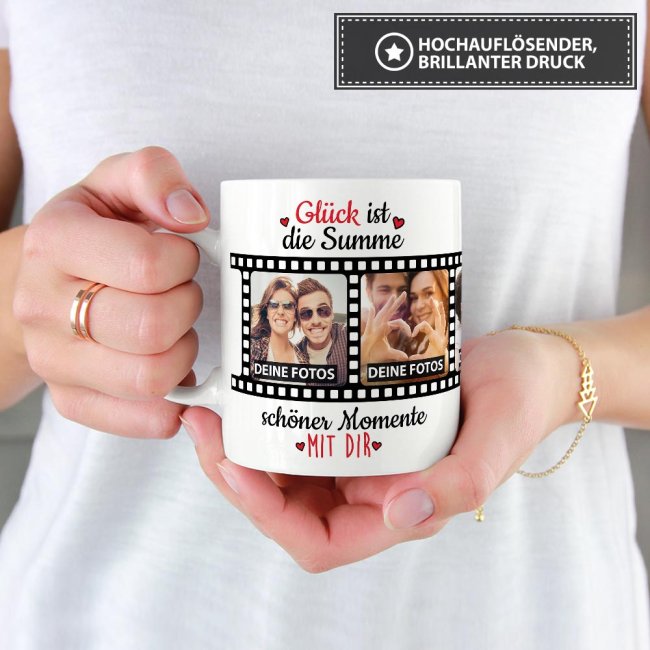 Tasse mit 5 Fotos - Sch&ouml;ne Momente mit Dir - Wei&szlig;