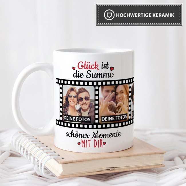 Tasse mit 5 Fotos - Sch&ouml;ne Momente mit Dir - Wei&szlig;