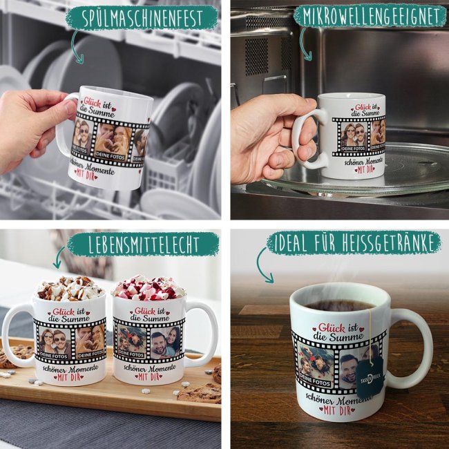 Tasse mit 5 Fotos - Sch&ouml;ne Momente mit Dir - Wei&szlig;