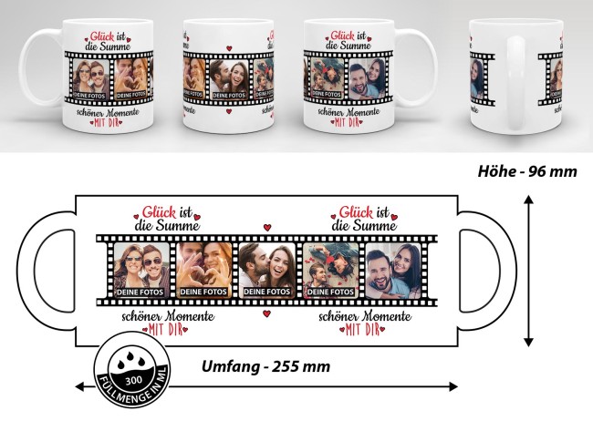 Tasse mit 5 Fotos - Sch&ouml;ne Momente mit Dir - Wei&szlig;