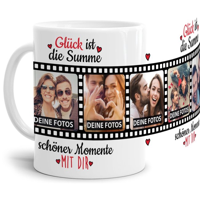 Tasse mit 5 Fotos - Sch&ouml;ne Momente mit Dir - Wei&szlig;