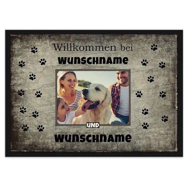 Fu&szlig;matte Willkommen - Hund mit Familie - mit Name und Foto - 60 x 40 cm