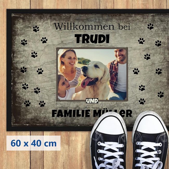 Fu&szlig;matte Willkommen - Hund mit Familie - mit Name und Foto - 60 x 40 cm