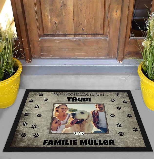 Fu&szlig;matte Willkommen - Hund mit Familie - mit Name und Foto - 60 x 40 cm