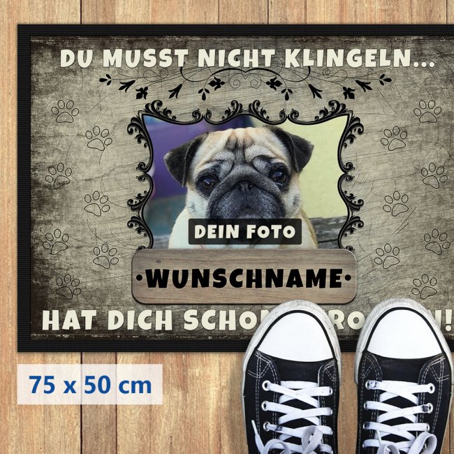 Fu&szlig;matte mit Hundefoto und Hundename - ein Hund 75 x 50 cm