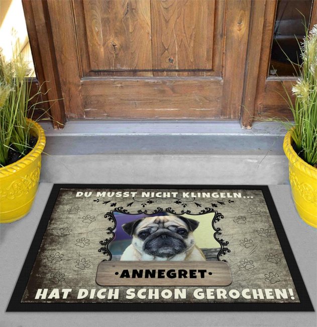 Fu&szlig;matte mit Hundefoto und Hundename - ein Hund 75 x 50 cm