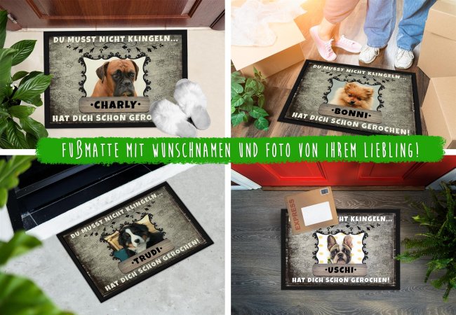 Fu&szlig;matte mit Hundefoto und Hundename - ein Hund 75 x 50 cm