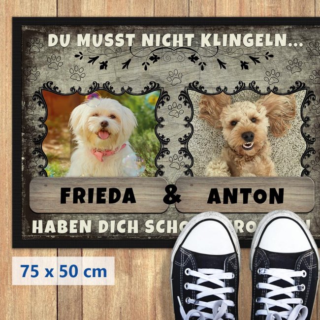 Fu&szlig;matte mit Hundefoto und Hundename - zwei Hunde 75 x 50 cm