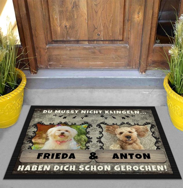 Fu&szlig;matte mit Hundefoto und Hundename - zwei Hunde 75 x 50 cm