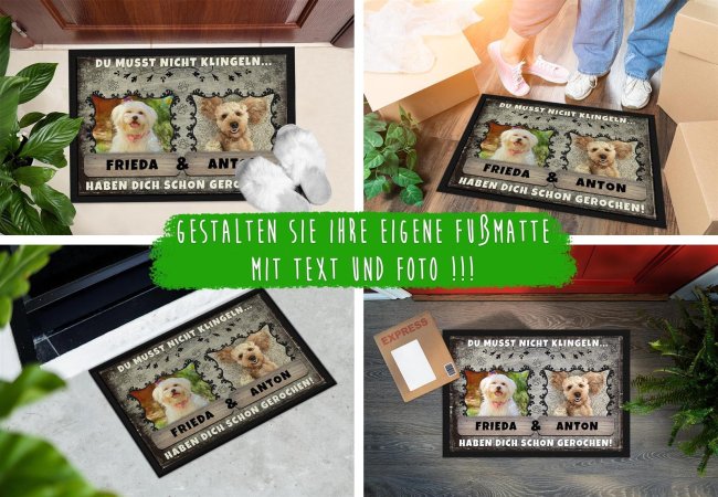 Fu&szlig;matte mit Hundefoto und Hundename - zwei Hunde 75 x 50 cm