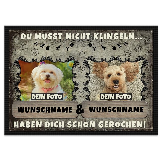 Fu&szlig;matte mit Hundefoto und Hundename - zwei Hunde 75 x 50 cm