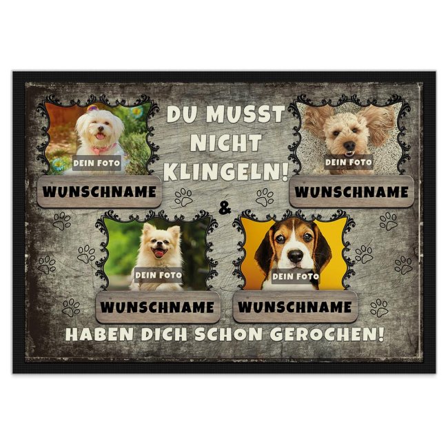 Fu&szlig;matte mit Hundefoto und Hundename - vier Hunde 75 x 50 cm