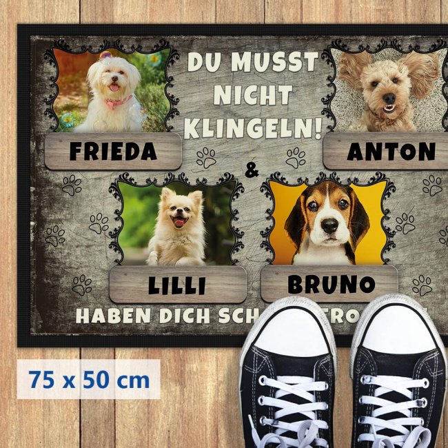 Fu&szlig;matte mit Hundefoto und Hundename - vier Hunde 75 x 50 cm