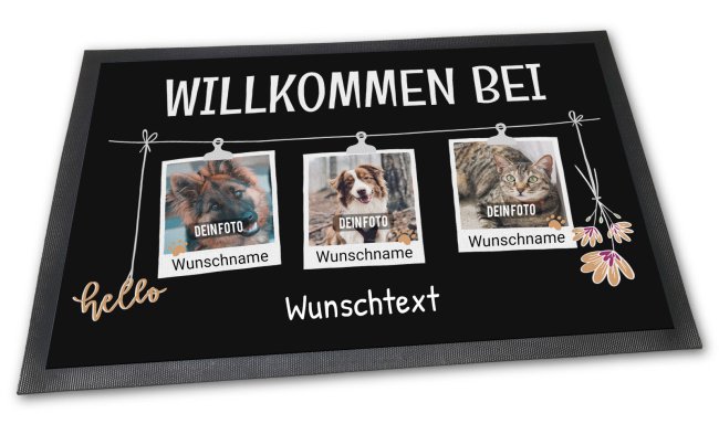 Fu&szlig;matte mit Spruch - Willkommen bei - mit Fotos und Namen - 60 x 40 cm