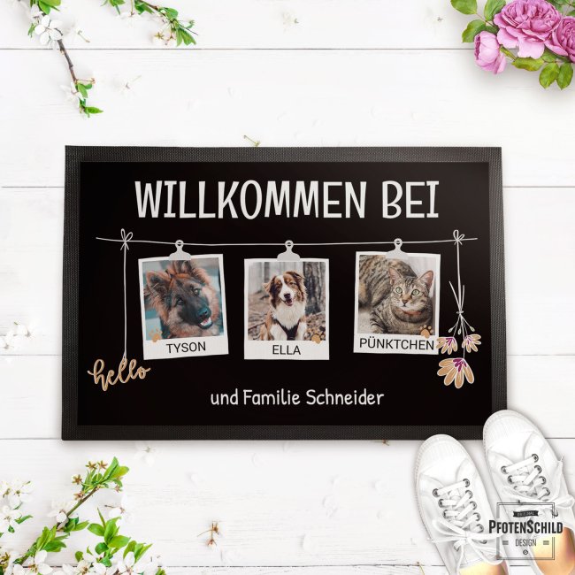Fu&szlig;matte mit Spruch - Willkommen bei - mit Fotos und Namen - 60 x 40 cm