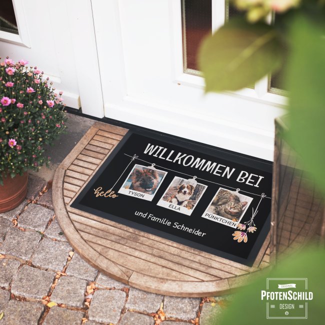 Fu&szlig;matte mit Spruch - Willkommen bei - mit Fotos und Namen - 60 x 40 cm