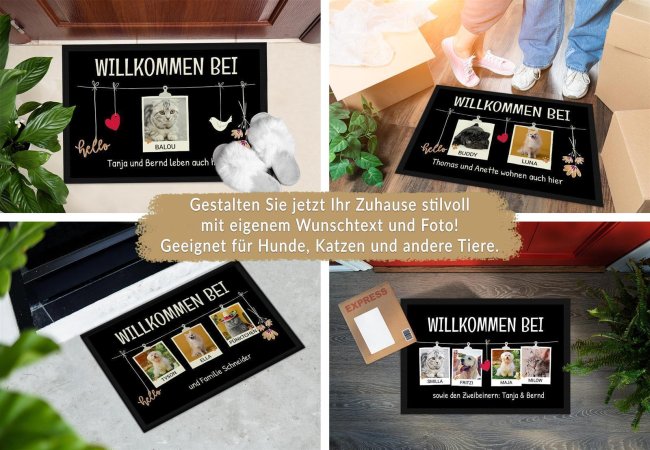 Fu&szlig;matte mit Spruch - Willkommen bei - mit Fotos und Namen - 60 x 40 cm