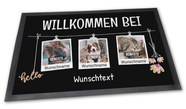 Fu&szlig;matte mit Spruch - Willkommen bei - mit Fotos und Namen - 60 x 40 cm