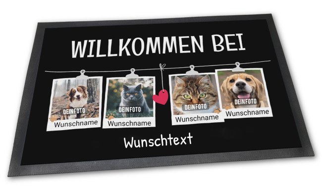 Fu&szlig;matte mit Spruch - Willkommen bei - mit Fotos und Namen - 60 x 40 cm