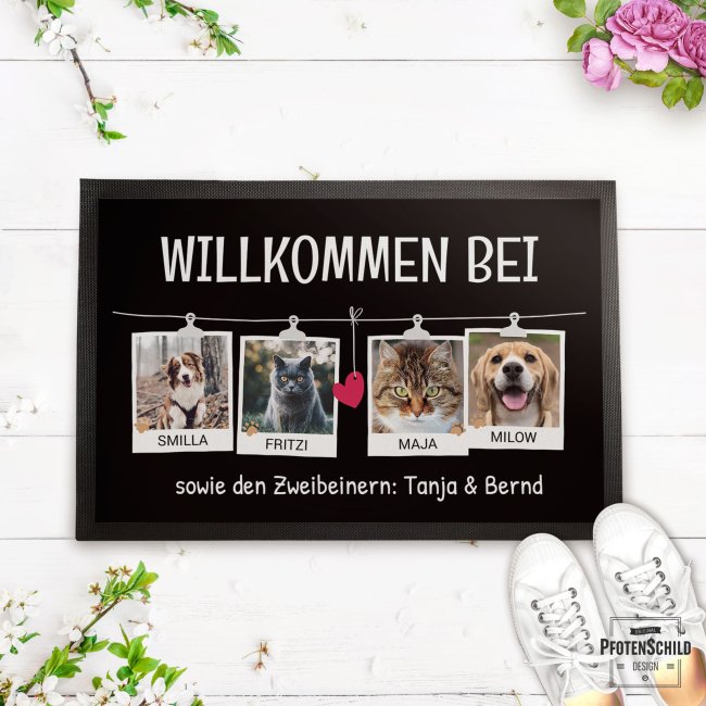 Fu&szlig;matte mit Spruch - Willkommen bei - mit Fotos und Namen - 60 x 40 cm