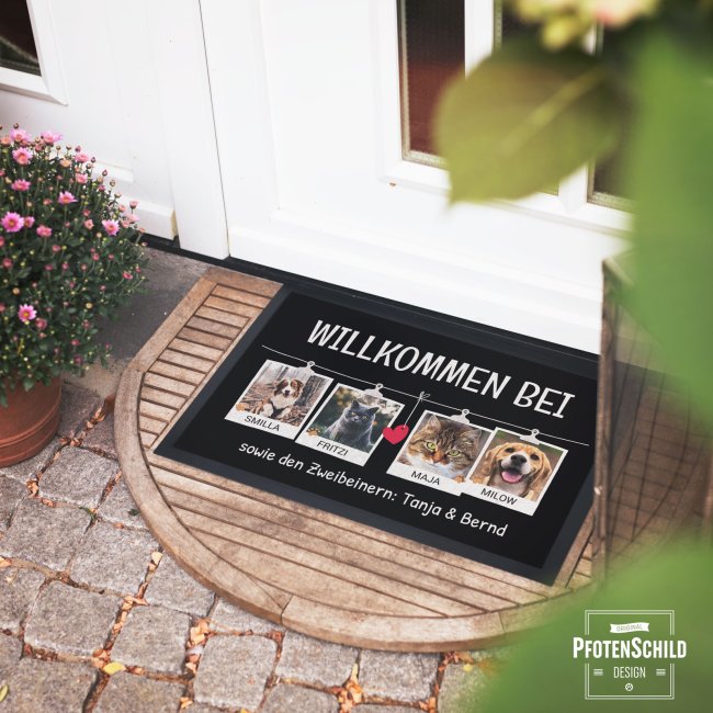 Fu&szlig;matte mit Spruch - Willkommen bei - mit Fotos und Namen - 60 x 40 cm