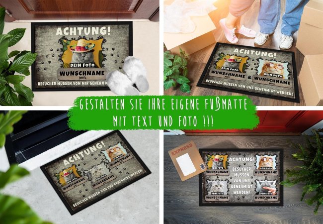 Fu&szlig;matte mit Katzenfoto und Katzenname - eine Katze 75 x 50 cm