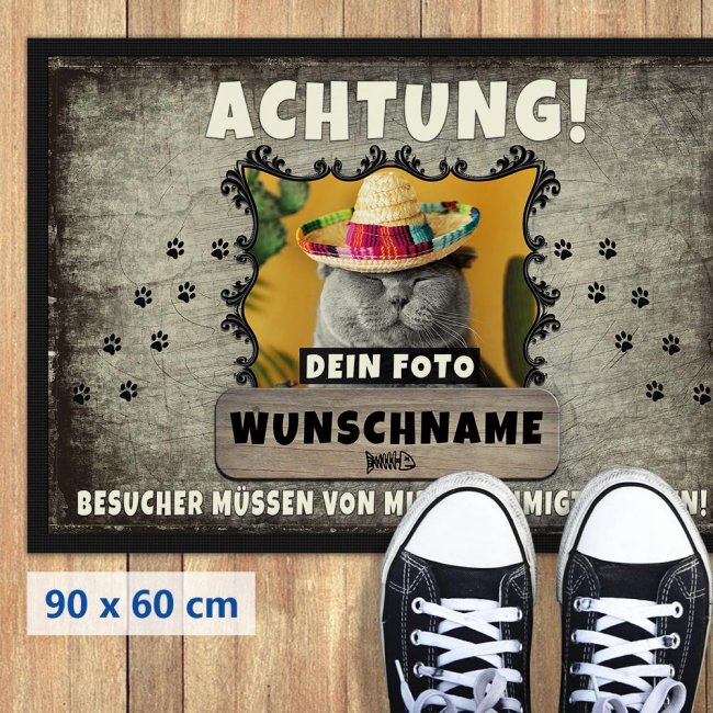 Fu&szlig;matte mit Katzenfoto und Katzenname - eine Katze 90 x 60 cm